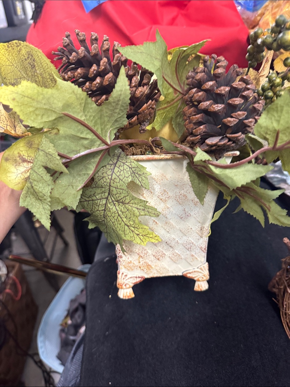 Autumn Harvest Cornucopia Wreath - Green and Brown Foliage - Picture 6 of 6